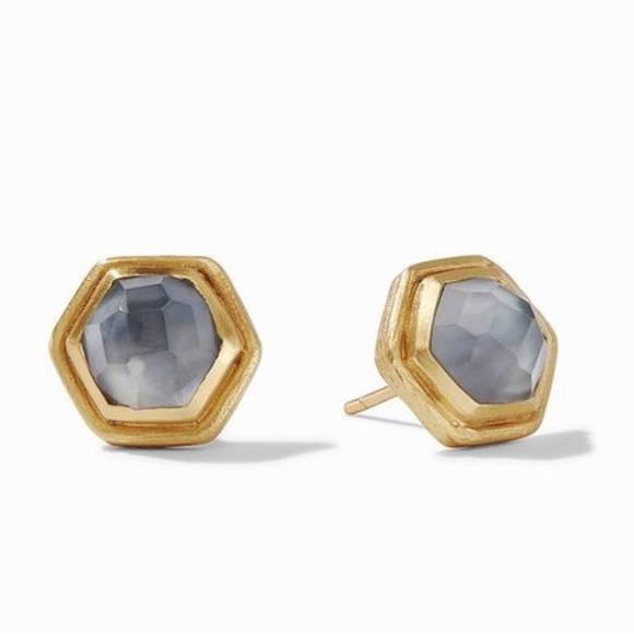 NWT authentic luxury minimalist Julie Vos Iridescent Charcoal Blue stud earrings